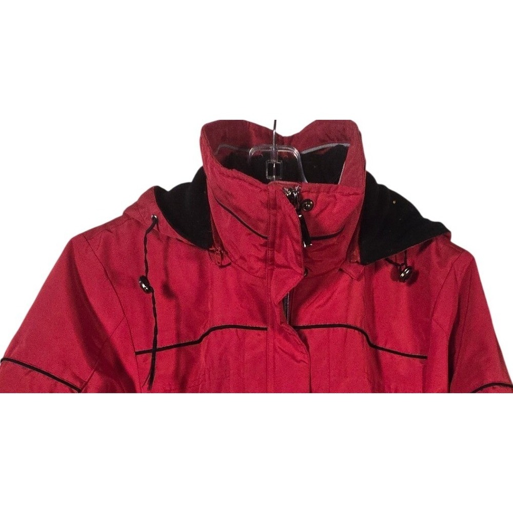 Women's Red Black Ski Snowboard Jacket Hooded Zipper Lined Winter Coat‎ Size 4/6